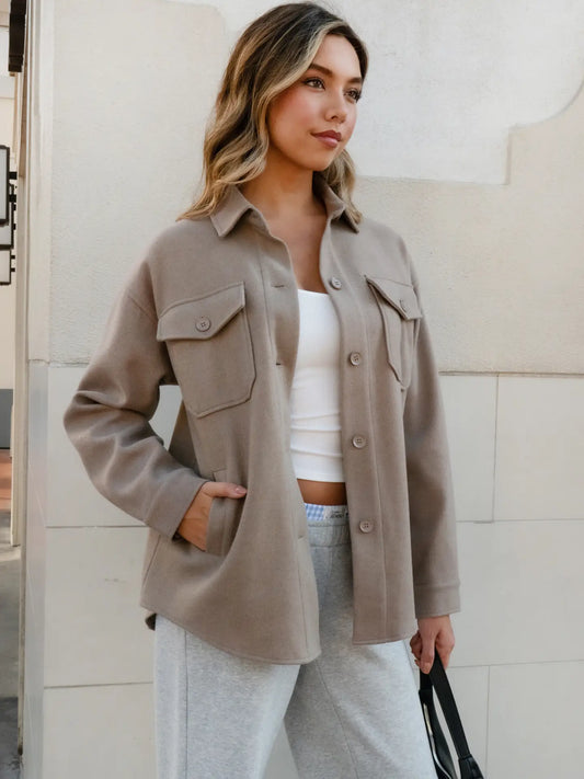 Birken Faux Wool Collared Shirt Shacket