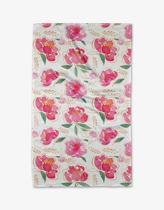 Geometry Pink Peony Tea Towel