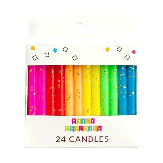 Rainbow Gold Glitter 24 Candles Set