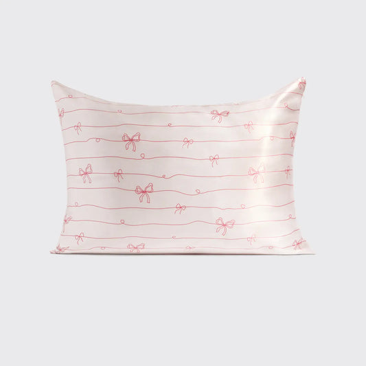 KITSCH Holiday Satin Pillowcase in Striped Bows