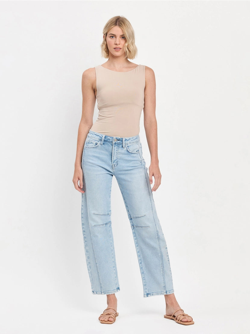 High Rise Light Wash Barrel Leg Jeans
