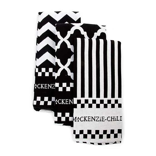 MacKenzie-Childs Black & White Zig Zag Dish Towels, Set of 3