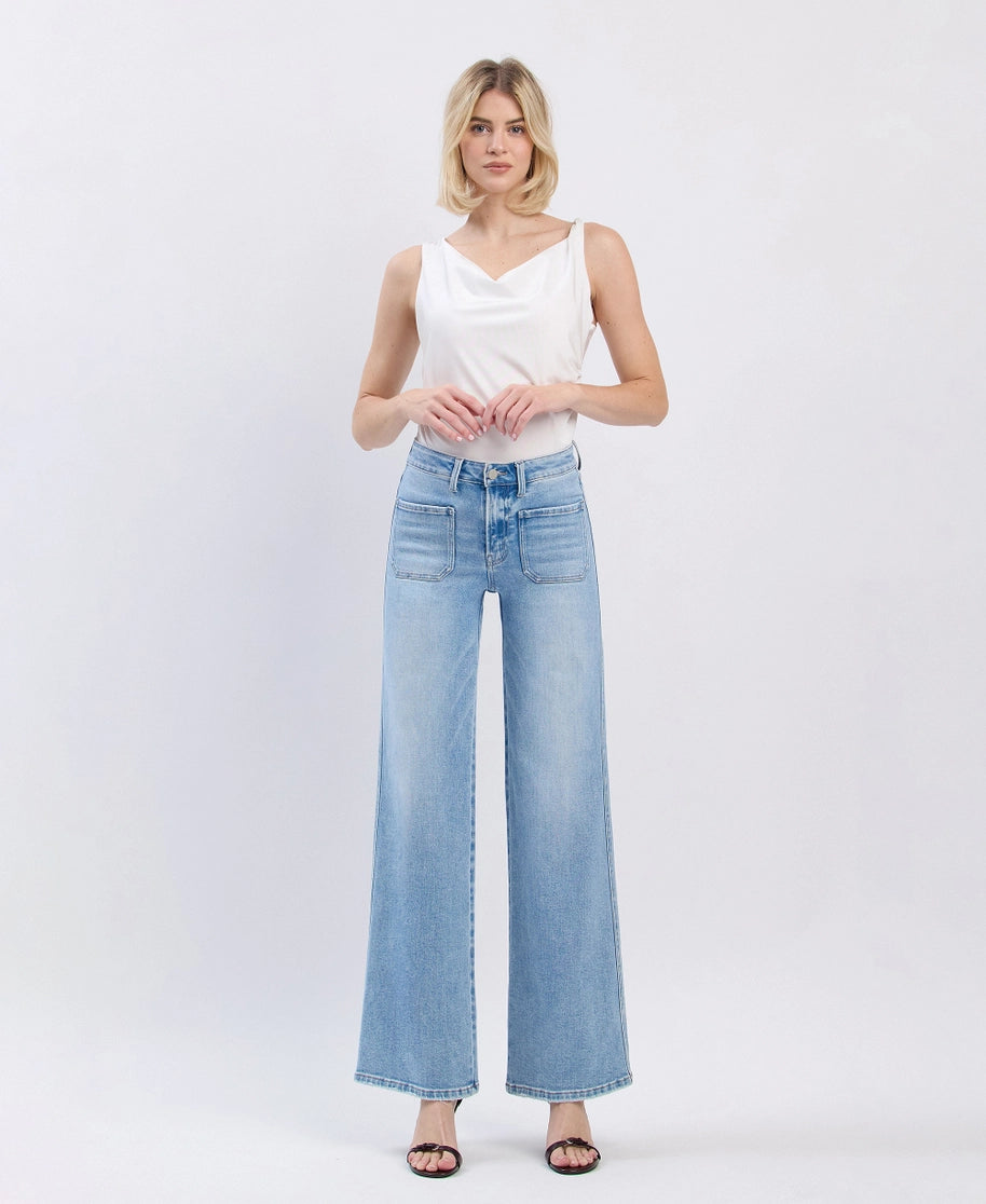 FLYING MONKEY High Rise Patch Pocket Wide Leg Jeans