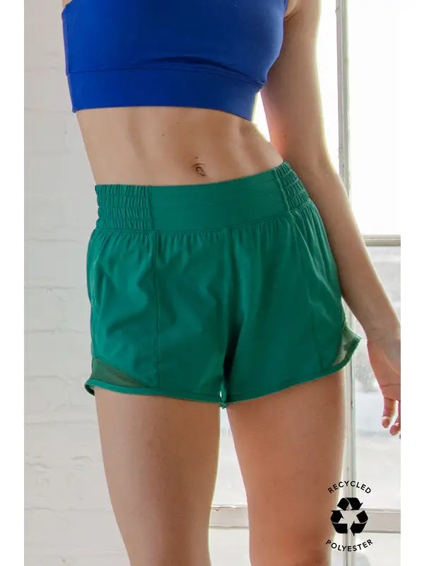 Smocking Waist Band Shorts with Side Mesh