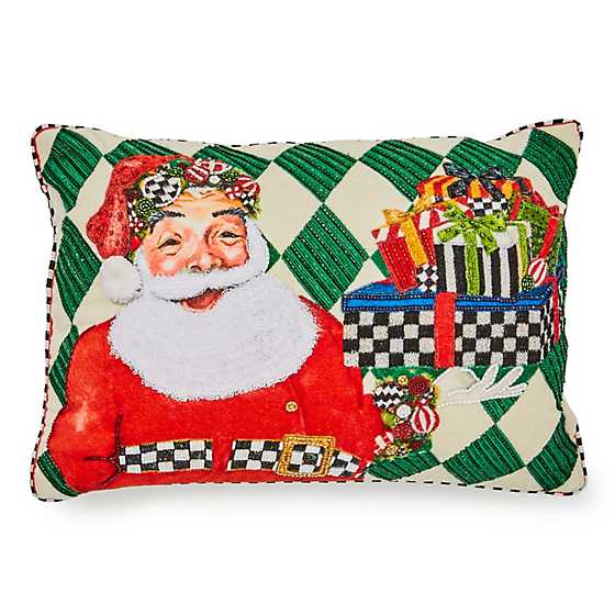 MacKenzie-Chids Jolly Holiday Santa With Packages Beaded Lumbar Pillow ...