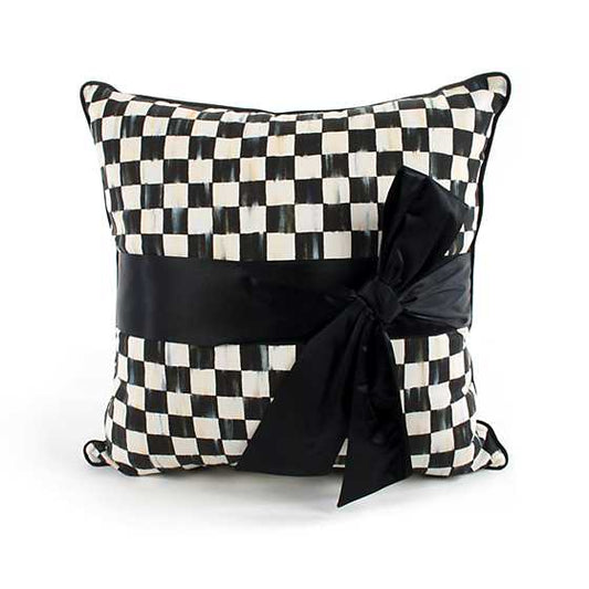 MacKenzie-Childs Courtly Check Black Sash Throw Pillow