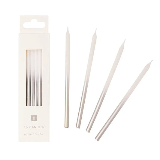 White & Silver Birthday Candles - 16 Pack