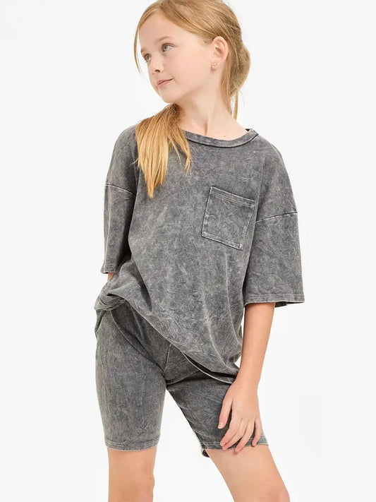 Mineral Washed Top and Biker Shorts 2piece Matching Set