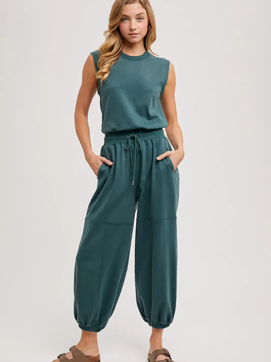 Drawstring Waist Sleeveless Jumpsuit