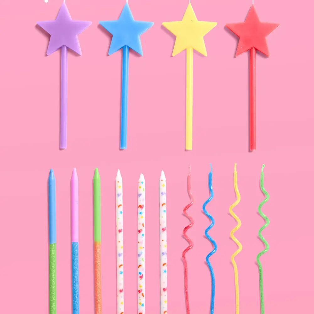 Whimsy Novelty Birthday Candles | 14 Pc Glitter Star Set