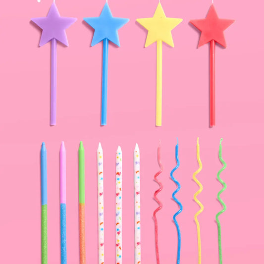 Whimsy Novelty Birthday Candles | 14 Pc Glitter Star Set
