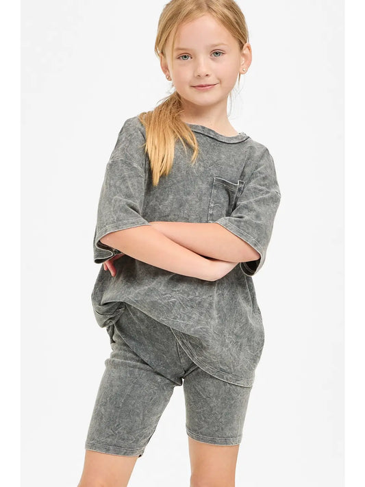 Mineral Washed Top and Biker Shorts 2piece Matching Set
