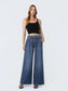 Super High Rise Waist Tie Long Wide Jeans W Pleats