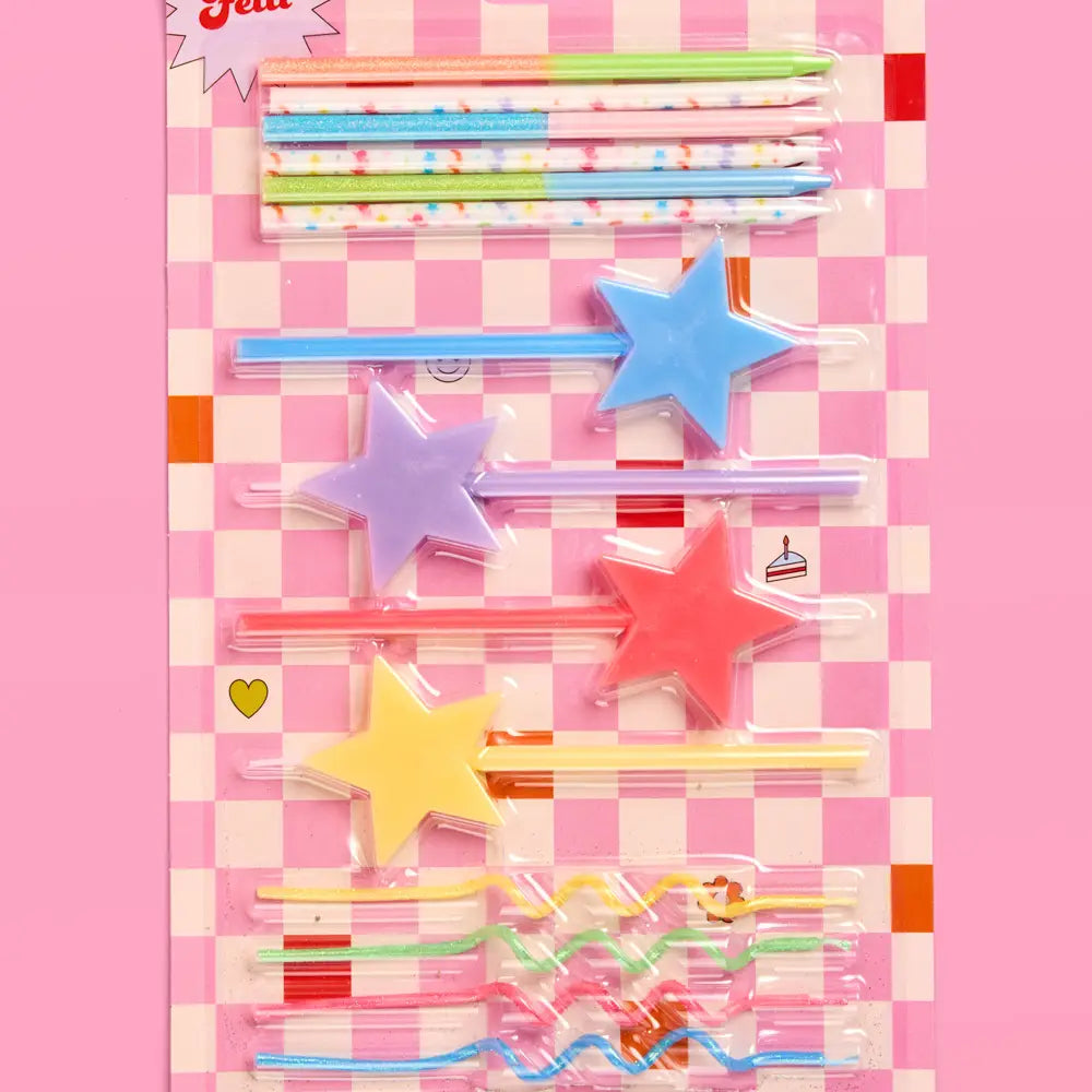 Whimsy Novelty Birthday Candles | 14 Pc Glitter Star Set