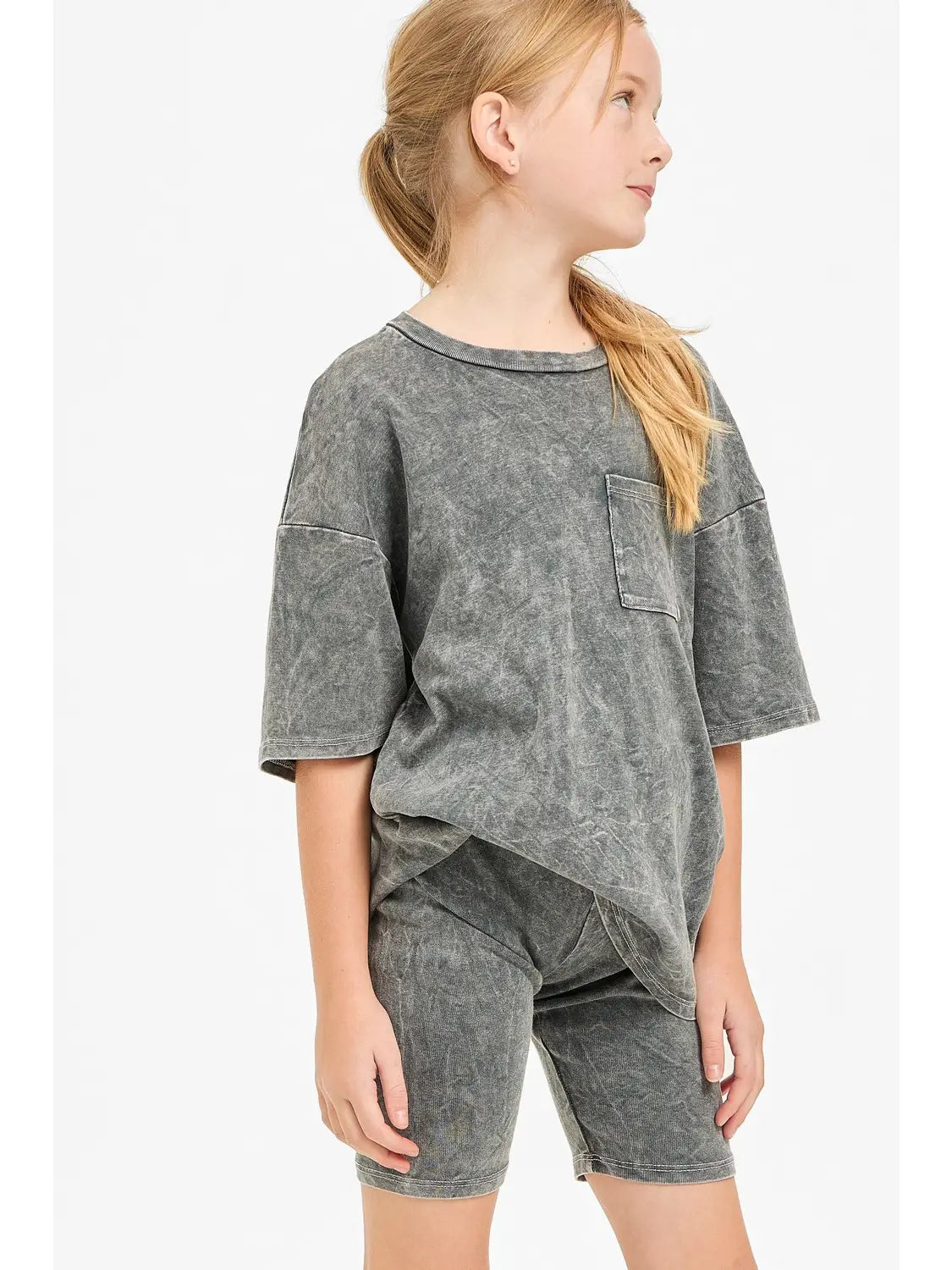 Mineral Washed Top and Biker Shorts 2piece Matching Set