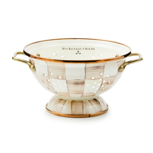 Mocha Check Small Colander