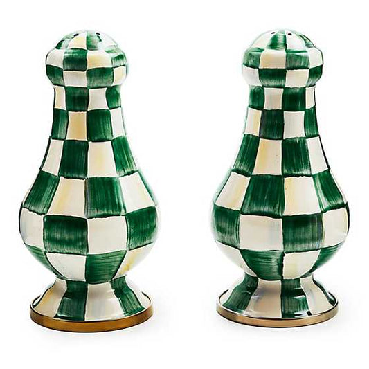 MacKenzie-Childs Emerald Check Large Salt & Pepper Shakers