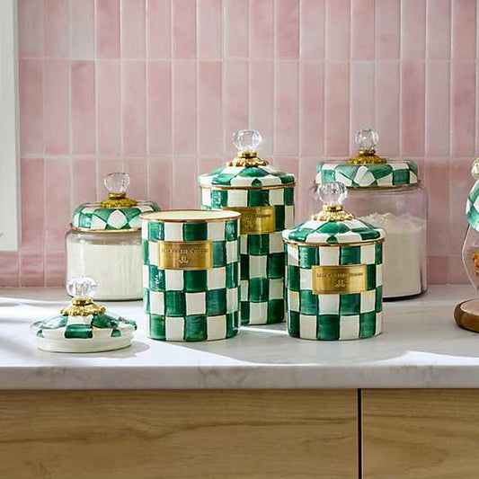 MacKenzie-Childs Emerald Check Small Kitchen Canister