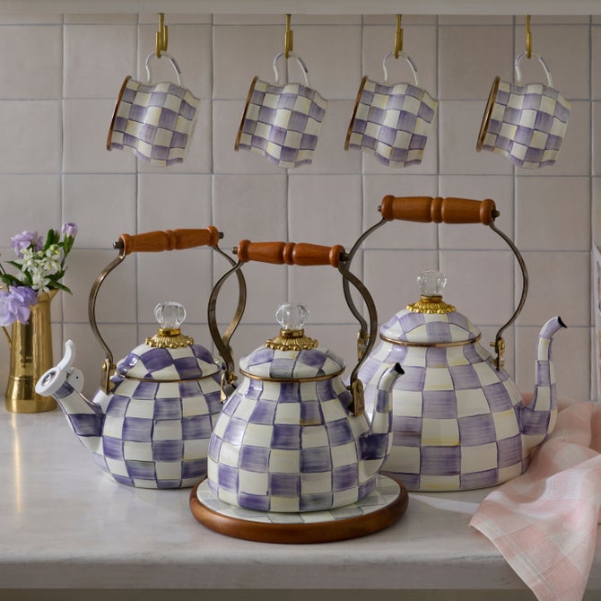 New Violet Check 2 Quart Tea Kettle