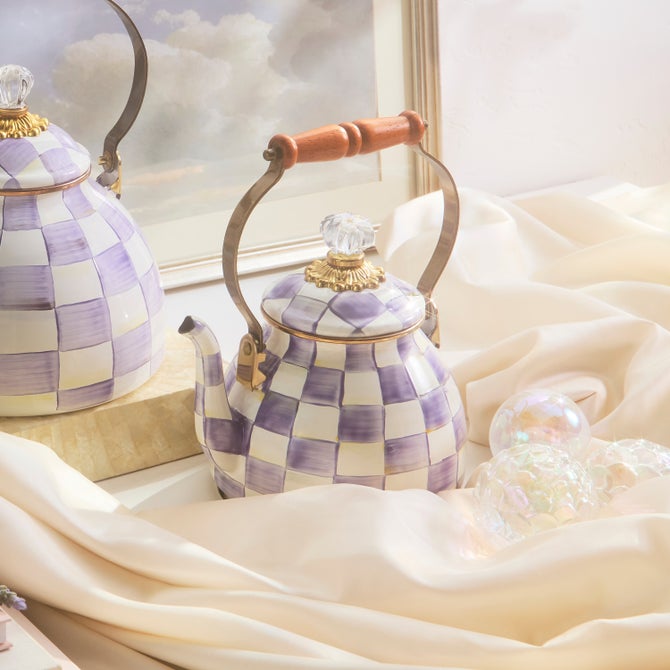 New Violet Check 2 Quart Tea Kettle