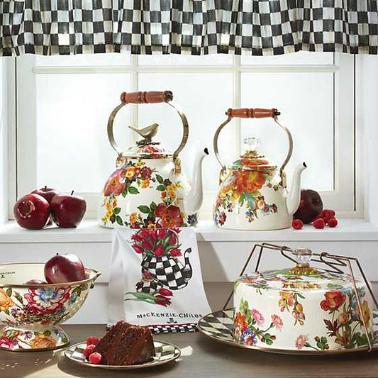 MacKenzie-Childs White Flower Market 2 Quart Tea Kettle