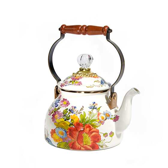 MacKenzie-Childs White Flower Market 2 Quart Tea Kettle