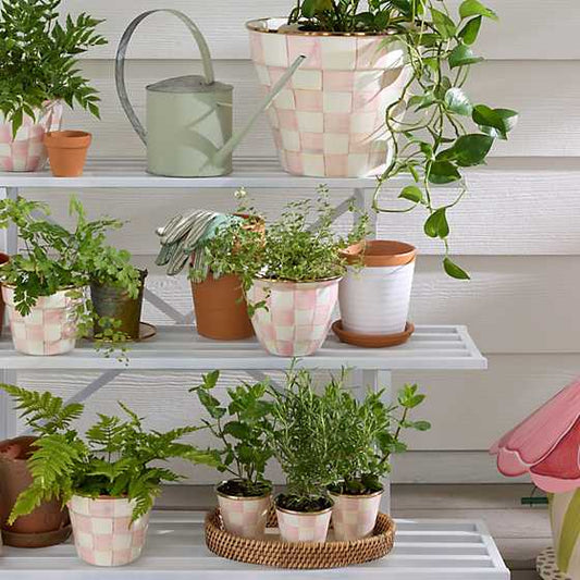 MacKenzie-Childs Rosy Check Large Flower Pot