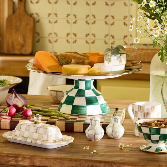Emerald Check Large Pedestal Platter