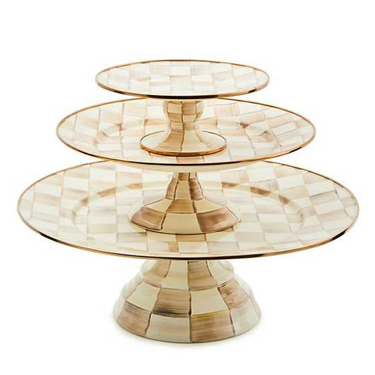 MacKenzie-Childs Mocha Check Large Pedestal Platter