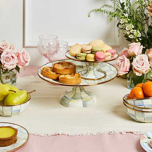 MacKenzie-Childs Sterling Check Small Pedestal Platter