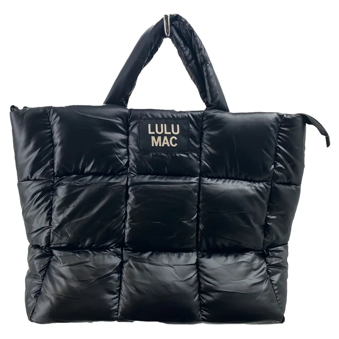 Large Puffer Metallic Handbag- Matte Black