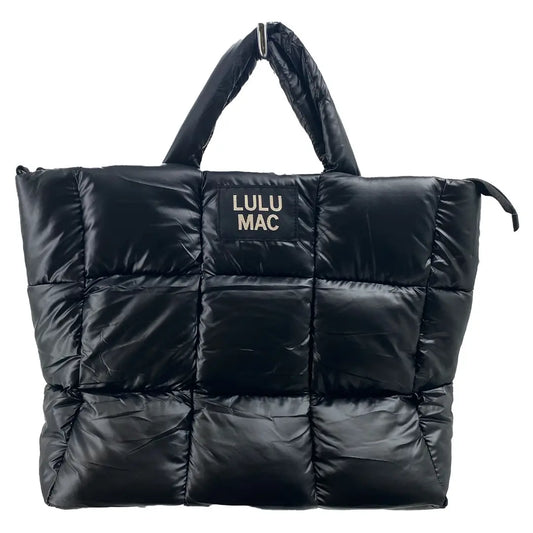 Large Puffer Metallic Handbag- Matte Black