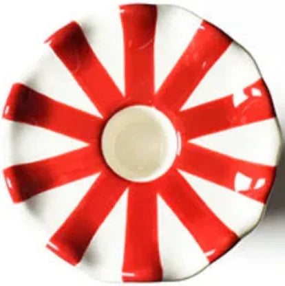 Coton Colors Red Stripe Large Ruffle Knobbed Candle Holder