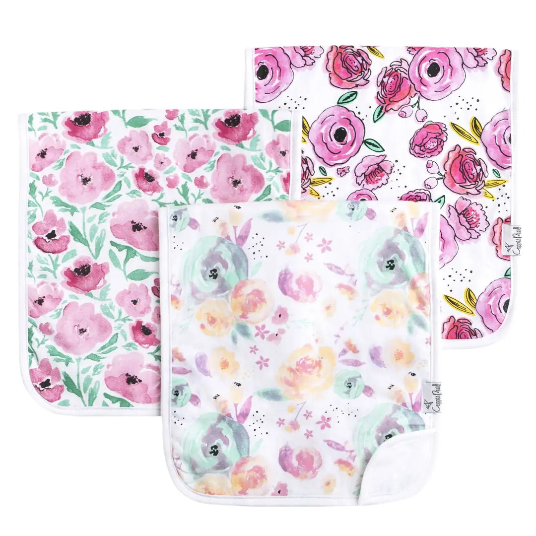 Copper Pearl 3 Pack Premium Burp Cloths - Bloom