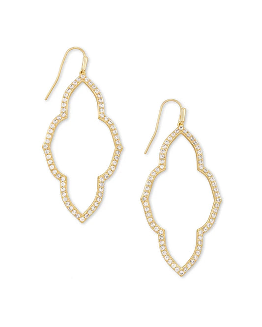 KENDRA SCOTT Abbie Gold Open Frame Earrings in White Crystal