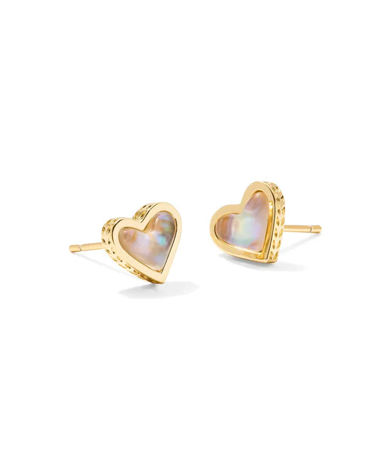 KENDRA SCOTT Framed Ari Heart Gold Stud Earrings in Iridescent Abalone