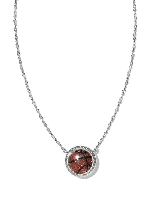 KENDRA SCOTT Basketball Silver Short Pendant Necklace in Orange Goldstone