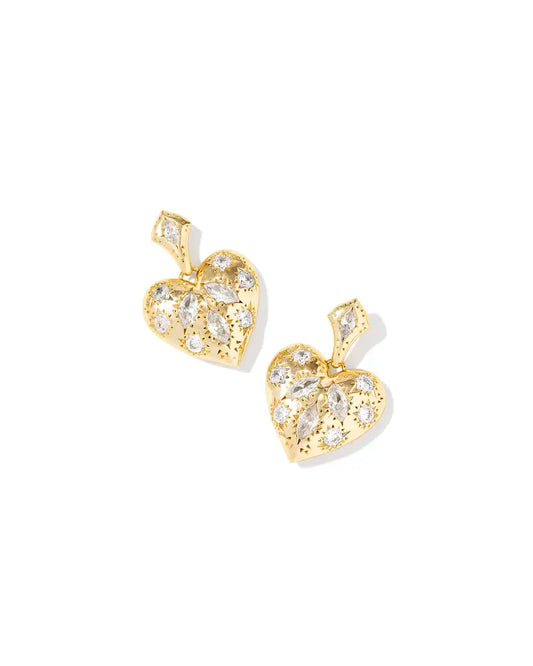 KENDRA SCOTT Holland Gold Heart Drop Earrings in White Crysta