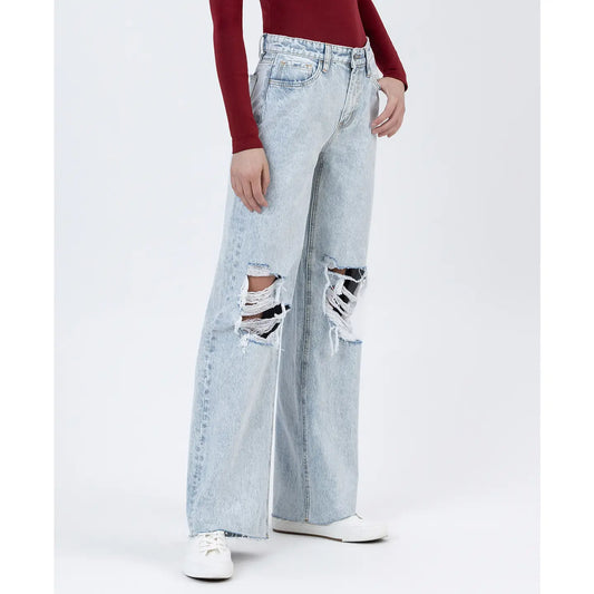 FLYING MONKEY  High Rise Distressed Baggy Wide Leg Jeans