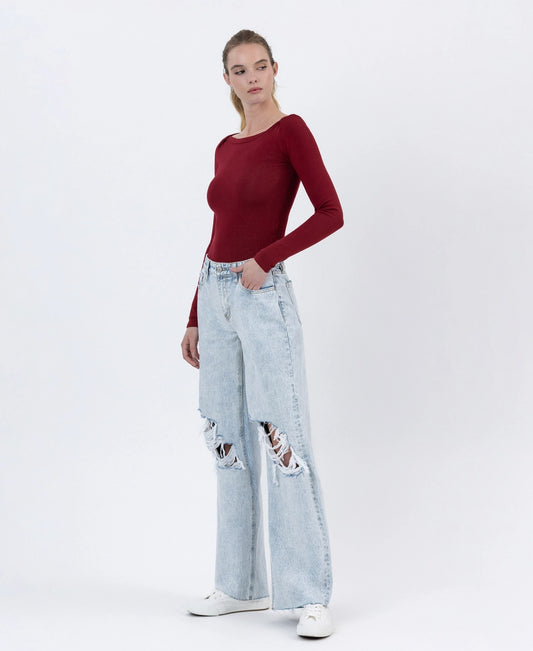 FLYING MONKEY  High Rise Distressed Baggy Wide Leg Jeans