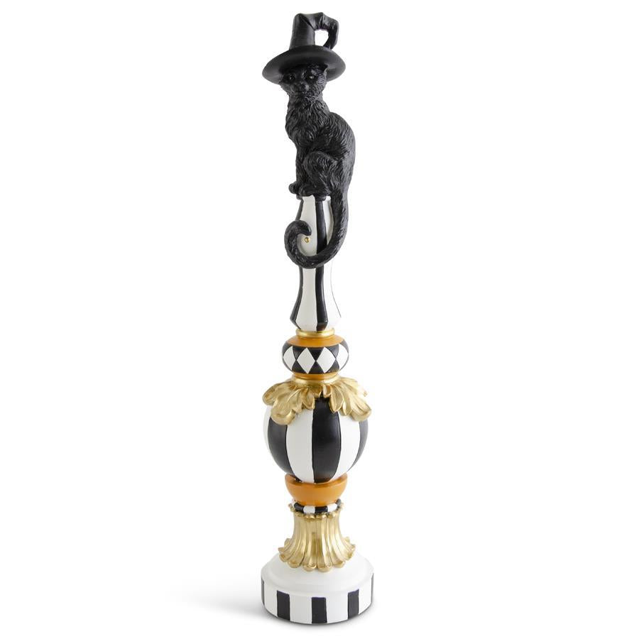 24 Inch Resin Black White Orange & Gold Finial w/Cat Top