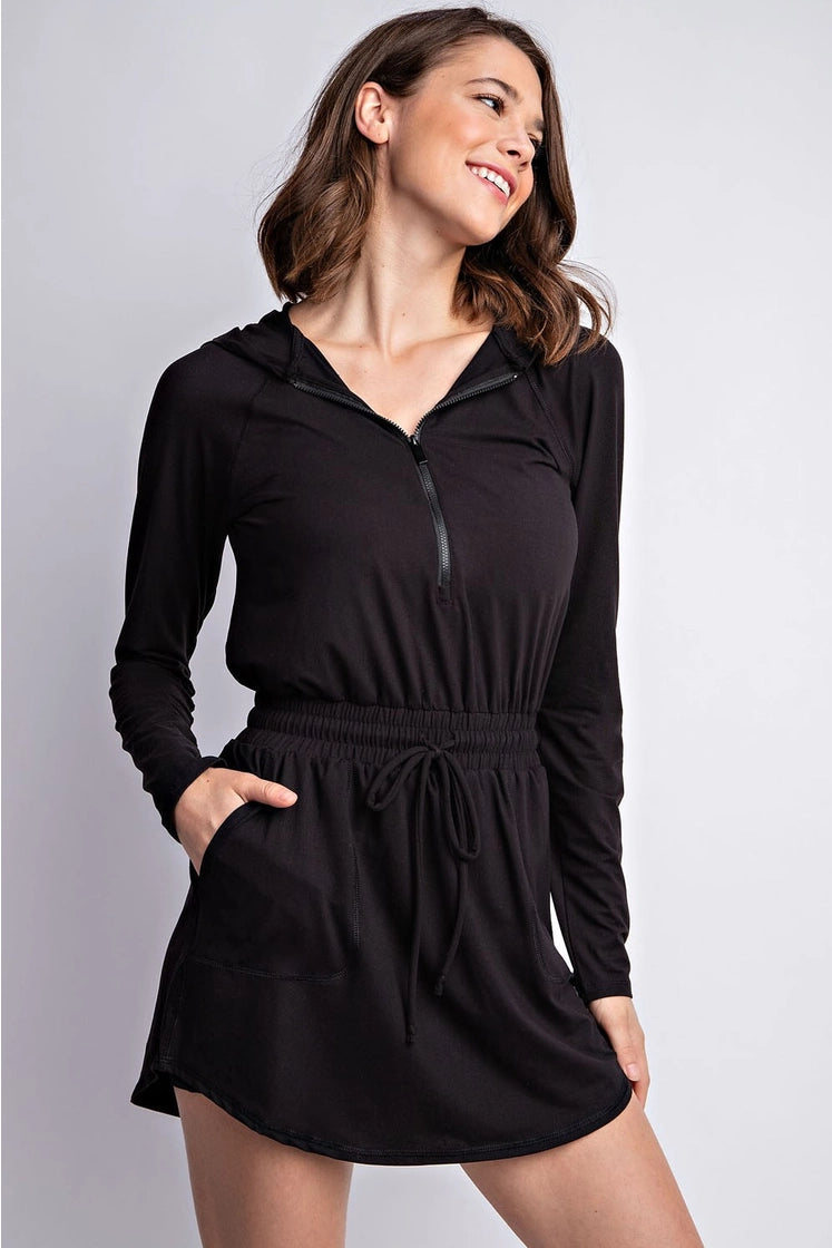 Half Zip Hoodie Elastic Waist Romper