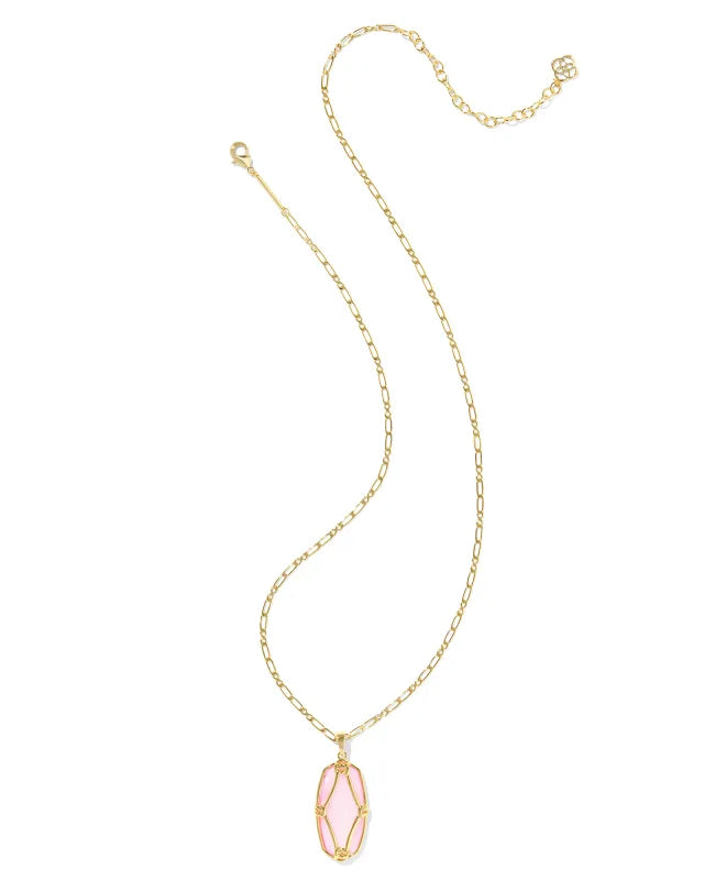 KENDRA SCOTT Elle Lattice Frame Gold Large Long Pendant Necklace