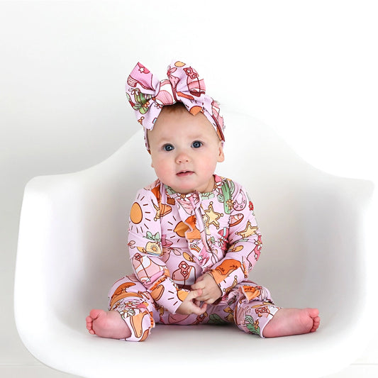 Gigi and Max Lainey Pink Western Ruffle Zip Bamboo Baby Sleepies Little