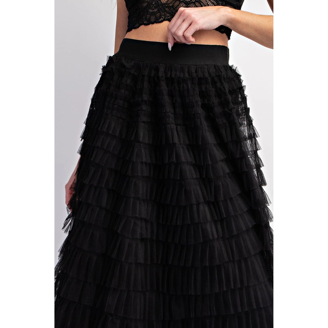 Cascading Tulle Mesh Tiered Max Skirt