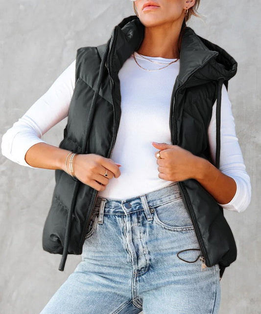 Short Hooded Down Sleeveless Vest