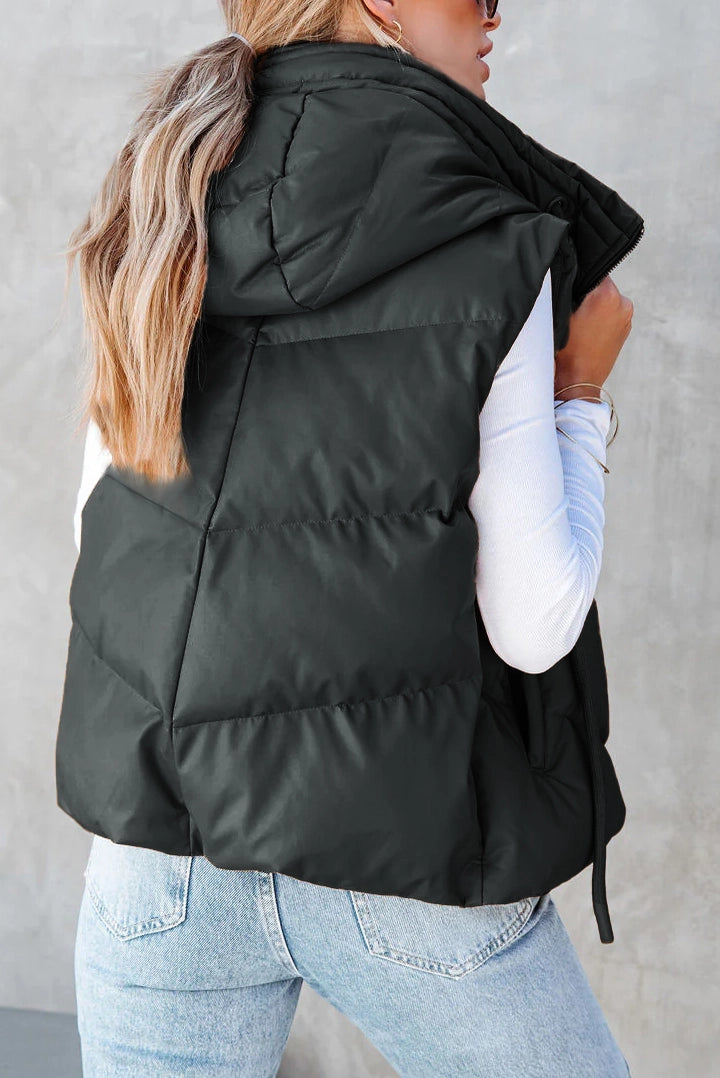 Short Hooded Down Sleeveless Vest