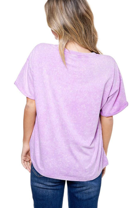 Checkered Peace Graphic S/S Mineral Washed Tee In Lavender