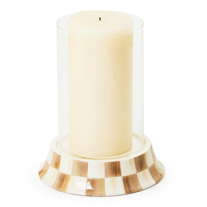 Mocha Check Pillar Glass Candle Holder