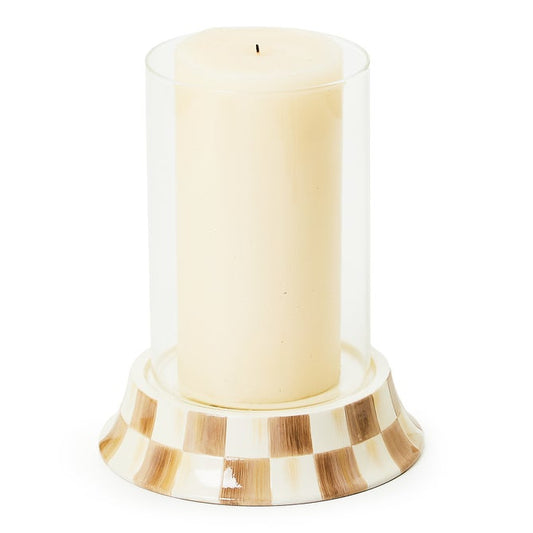 Mocha Check Pillar Glass Candle Holder
